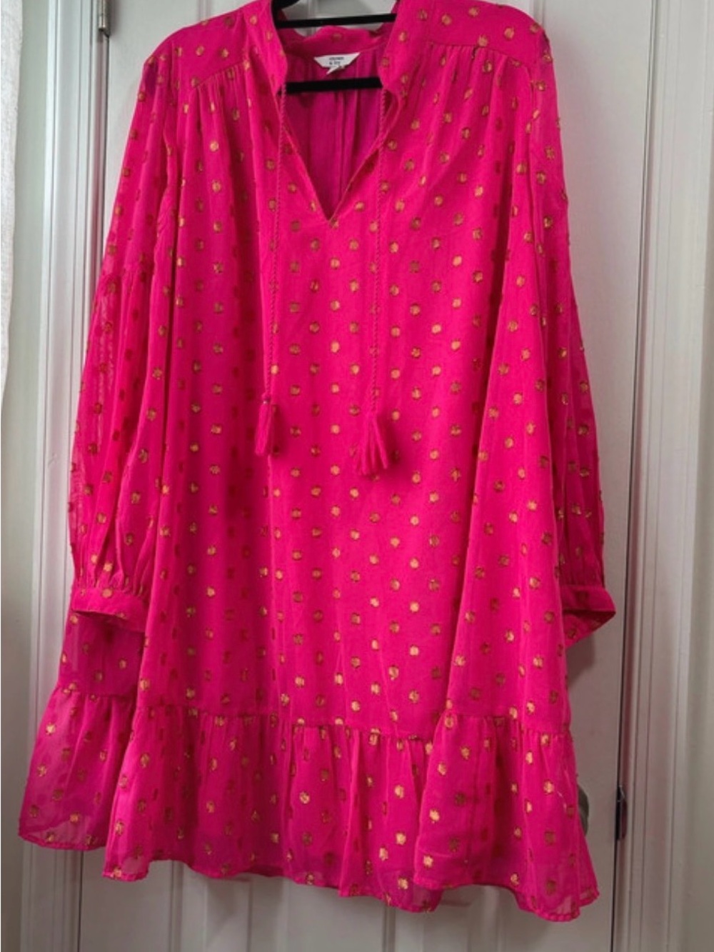 Crown & Ivy Plus Size 2x Hot Pink Tassel Tunic Dress with Gold Dot Detail